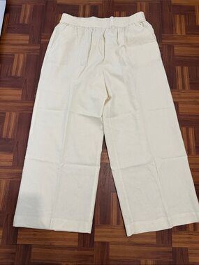 Treasure & Bond Cream Elastic-Waist Wide-Leg Chinos